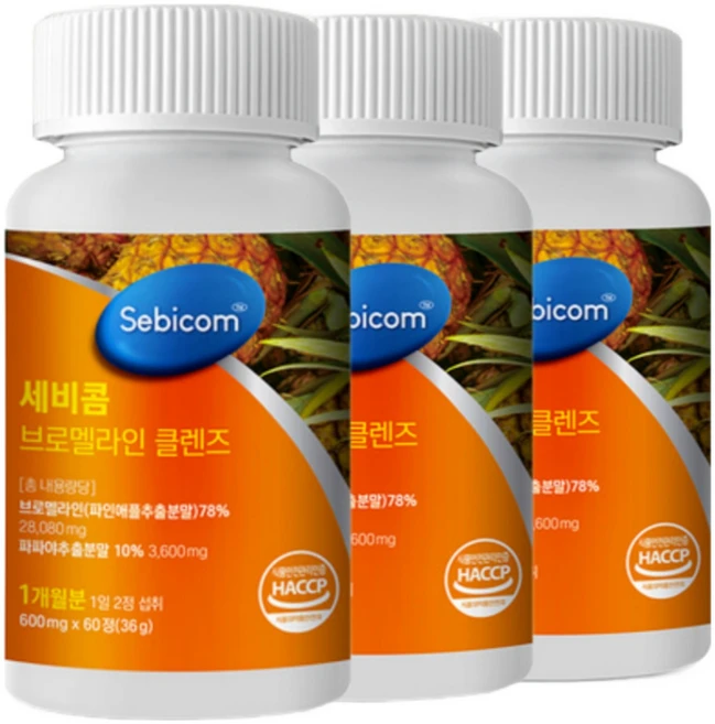 세비콤 브로멜라인 케르세틴 염증성 지방 제거제 소화효소 600mg x 60정, 3개, 90회분 - 쿠팡