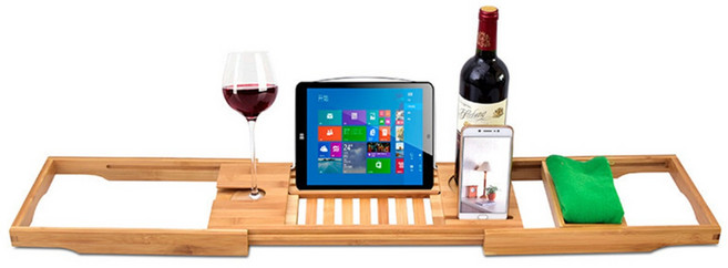 대나무 원목 반신욕 욕조 트레이 거치대 선반, 1개