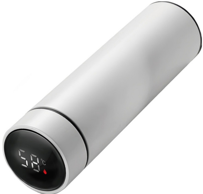 다쓱 텀블러 LED 온도표시 원터치 스텐 스마트 차량용 보온 보온병 500ml, 텀블러 화이트