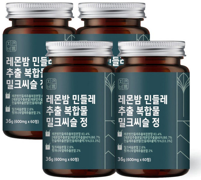 자연바름 레몬밤 민들레 추출물 추출 분말 유기농 밀크씨슬 복합물 영양제, 60정, 4개