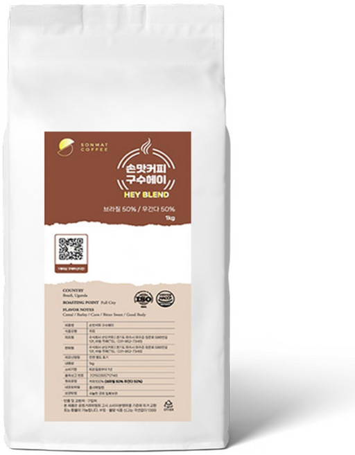 [원두커피 무료배송] 갓 볶은 신선한 원두커피 구수한향미 (홀빈) / 손맛커피 전용원두 구수헤이(HEY), 1kg, 1개, 홀빈(분쇄안함)