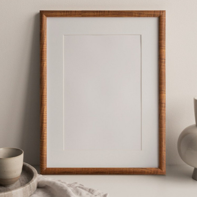 하스몰 고급 라운드 액자 프레임 내지 매트보드 포함, 1개, 월넛 브라운