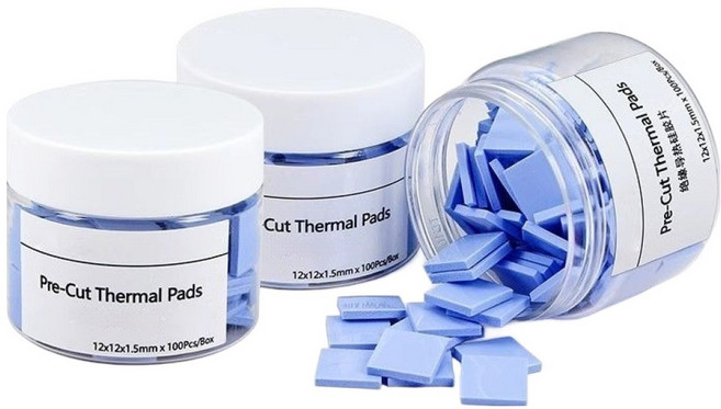 100PCS열전도 패드 실리콘 패드 방열 실리콘 그리스 패드 CPU 그래픽카드 메모리 노트북 남북 브릿지 냉각 패치 패드미리 재단된 절연 열전도 실리콘 패드 12*12*1.5mm, 3개, 파란색, TE-P1
