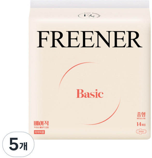 프리너 베이직 유기농 생리대 날개형, 중형, 14개입, 5개