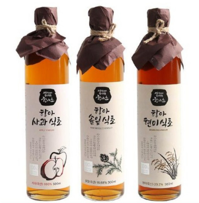 (천연발효식초) 항아 100% 식초 3종세트 500ml (사과+솔잎+현미), 3개