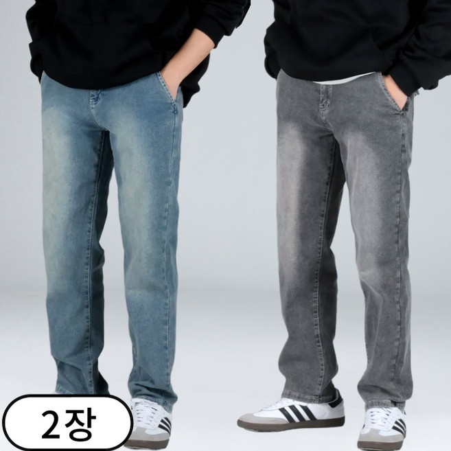 1+1 남자 빅사이즈 히든 밴딩 데님 팬츠 스탠다드핏 스판 청바지 (6701-2)