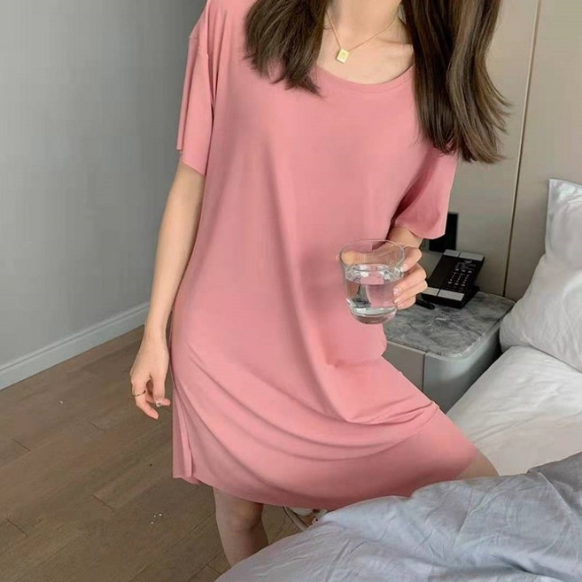 韓版冰絲涼感寬鬆垂感連衣裙 女裝, 仙女粉