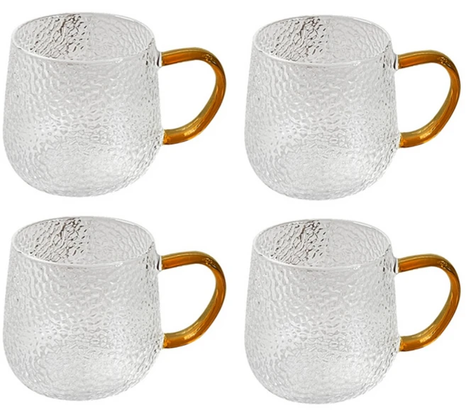 이태리 am 내열강화유리 해머톤 글라스 머그컵 머그잔 유리잔 유리컵 커피잔 물잔 물컵, 브라운, 4개, 350ml 글라스 - 쿠팡