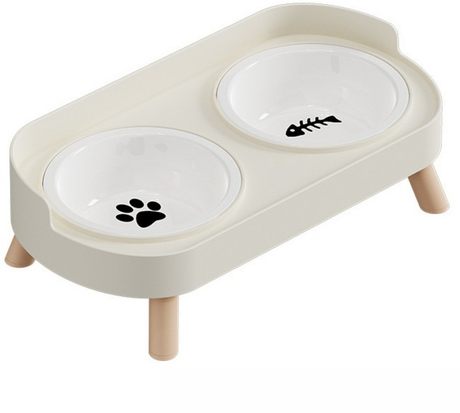 와이낫펫 강아지 반려동물 세라믹 도자기 식기 2구, 화이트, 1개