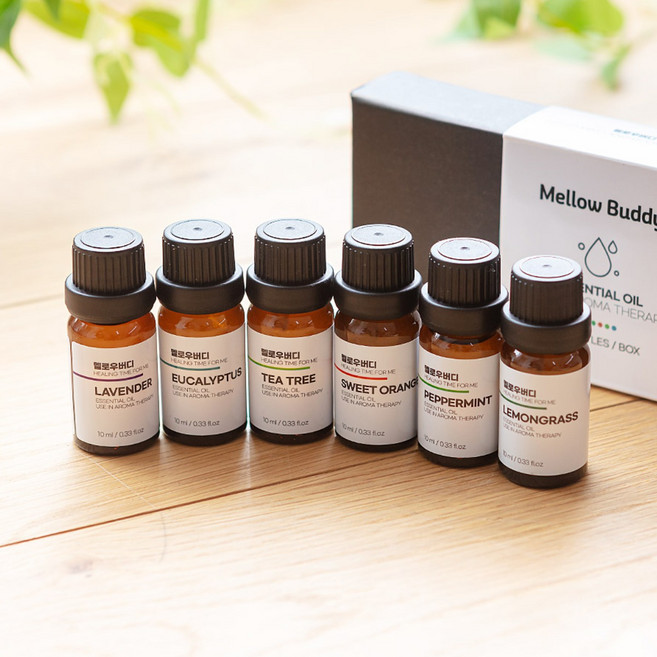 멜로우버디 천연 아로마 에센셜 오일 6종 세트, 에센셜오일6종세트, 10ml, 6개