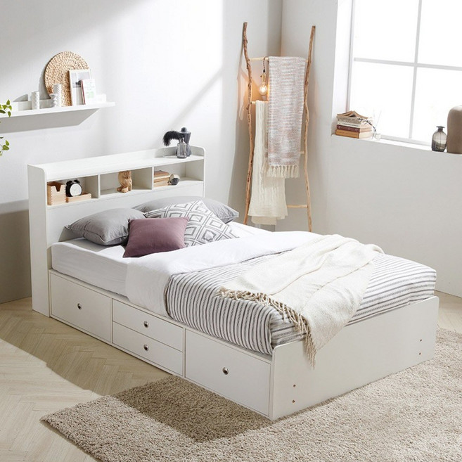 동서가구 미휴화이트 수납헤드 깊은서랍 슈퍼싱글 SS 침대 프레임 DF638731, 화이트