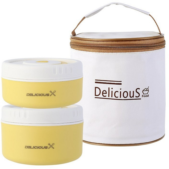 도시락 304 스테인리스 스틸에 보온 가방 포함, 1100ML 2단 노랑색, 1세트