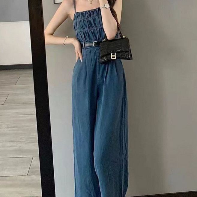 봄 가을 여성 멜빵 청바지 캐주얼 하이웨이스트 데님 팬츠 루즈핏 슬랙스 점프수트 기질 빈티지 슬림핏 데님 멜빵 팬츠 WXY