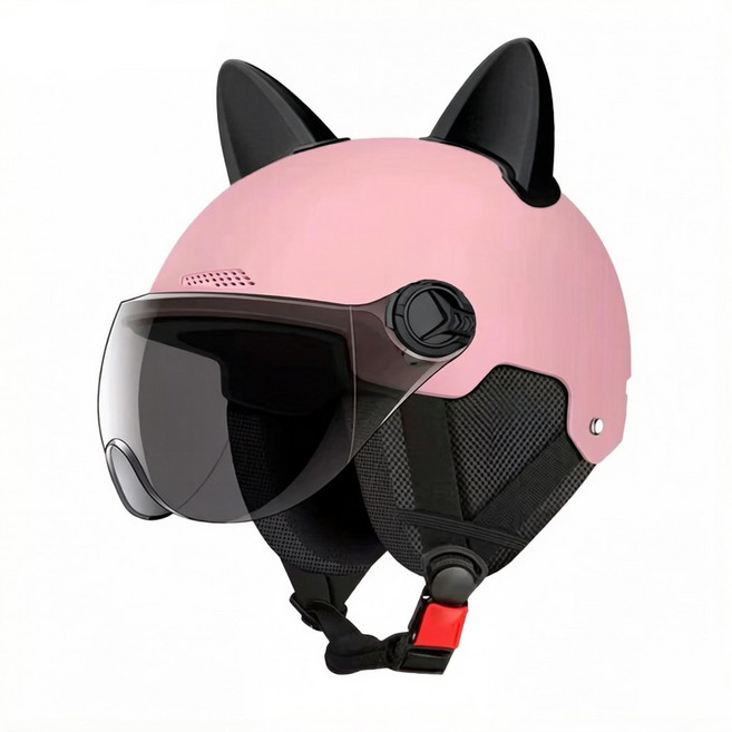 ANYOU 자외선 차단 고글 고양이 귀 안전 헬멧, 자외선 차단 짧은 쉴드+핑크+귀마개