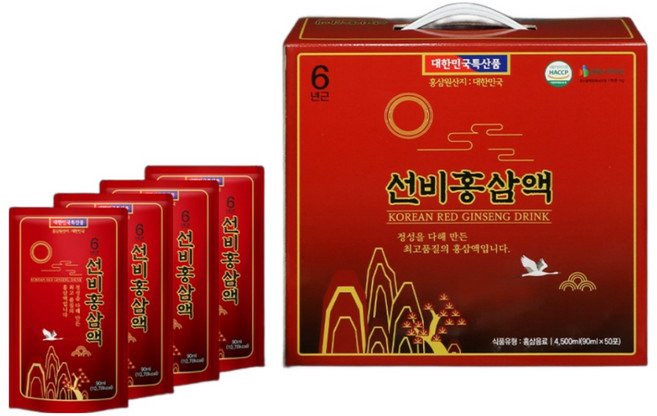 선비홍삼액 6년근 풍기 인삼 홍삼 90ml x 50포 대한인삼사 영주 명절 선물세트, 50개