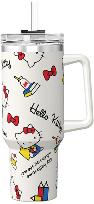 Tiger Pavilion 304 스테인리스 스틸 대용량 캐릭터 텀블러, 1개, 베이지