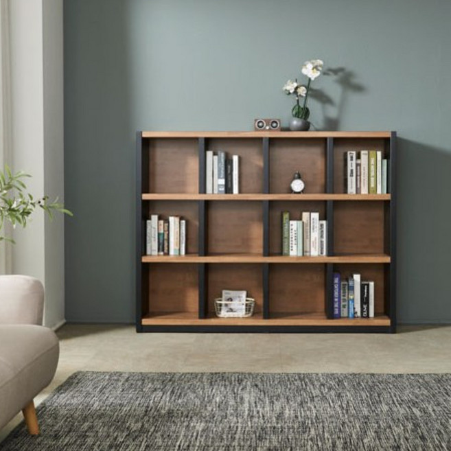 [유앤미가구] 3단 낮은 책장 서랍형/일반형 1600 1200 800 서재방 아이방 홈오피스 책장, 일반형, 멀바우+블랙