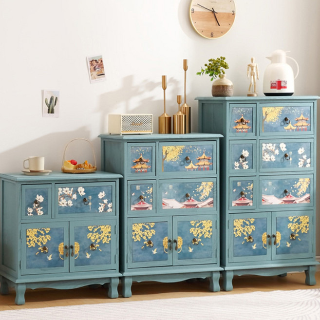 설화장 전통 클래식 자개장 수납장 장식장 나비장 서랍장 인테리어 거실장 콘솔 빈티지, 레트로 블루