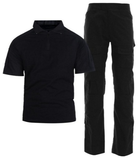 [SET] 택티컬 전술 컴뱃셔츠 반팔+팬츠 세트 + 태극기+ 코리아 패치 - 강철부대W 아웃도어 군인 간부 캠핑 카고 바지, 검정