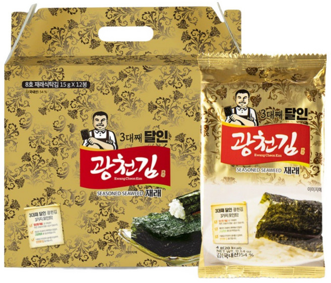 광천김선물세트 3대째 달인 8호 재래김 식탁김 12봉 세트, 1개, 180g