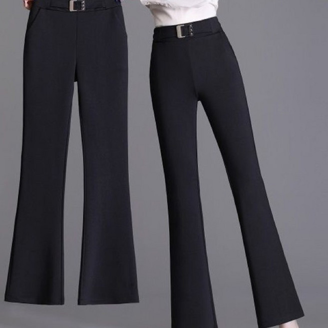 DEARHUA 여성 정장 세미 스판 핀턱 부추컷 팬츠 봄 여름 빅사이즈 추천 하이웨스트 숏 롱 슬랙스 캐주얼 일자 나팔 쫀쫀 9부 통기성 트렌드 코디 블랙 베이직 포인트 바지