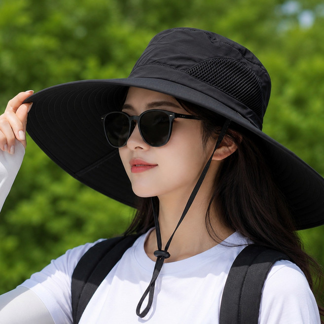 그늘가드 남여공용 넓은 자외선차단 모자 햇빛가리개, 블랙