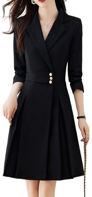 COSYEVNO 정장 원피스 패션 허리 조임 슬림핏 통근 비즈니스 여성 긴팔 A라인 미디스커트