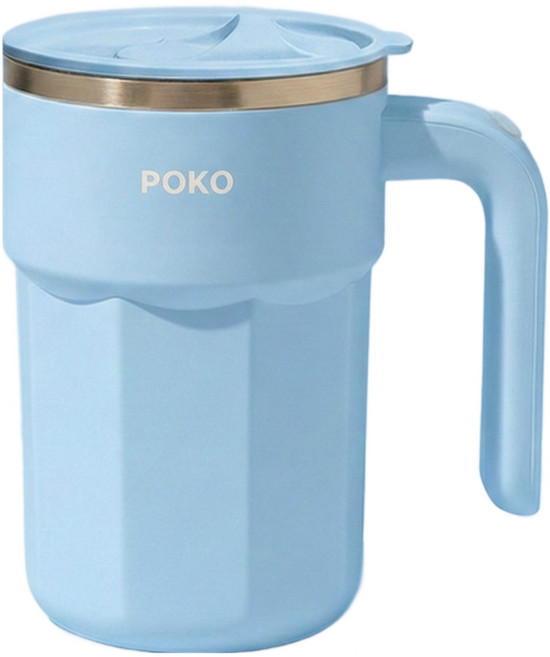 POKO 전동 손잡이 머그컵 스텐 텀블러 자동회전 쉐이커 충전식 믹싱컵, 1개, 400ml, 블루