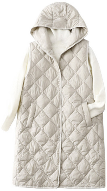 ZAJA 여성 가을 겨울 후드 다운 루즈핏 롱 조끼 패딩