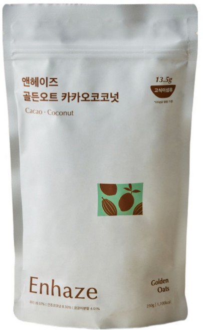 Enhaze 앤헤이즈 골든오트 고식이섬유 저당 그래놀라 시리얼 카카오 코코넛 250g, 1개