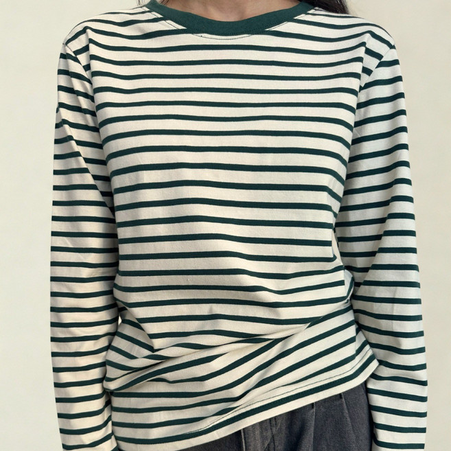 여성 캐주얼 스트라이프 면 긴팔티