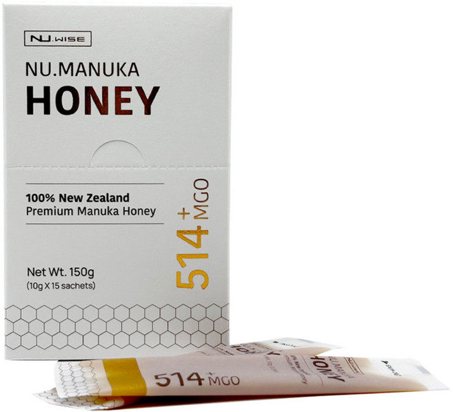 뉴와이즈 마누카꿀 MGO514+ (UMF15+) 스틱 15개입/ Nu.wise-nu. Manuka honey 뉴질랜드 마누카꿀 뉴질랜드 건강식품, 150g, 1개
