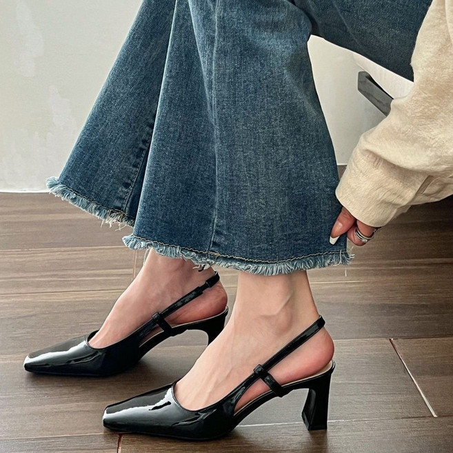 COSYEVNO 여성용 슬링백 스퀘어 미들힐 포인티드토 구두 정장화 Tzkgglx-7