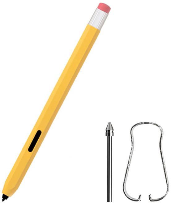 에코아미 갤럭시탭 S펜 연필 케이스 S7 FE S8 S9 울트라 플러스 + 메탈 펜촉 세모형(핀셋 포함), 1개, 옐로우