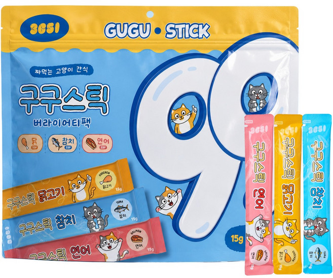3651 구구스틱 고양이 짜먹는 간식, 99개, 15g, 버라이어티팩