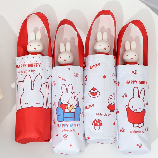 (원시인) 미피 정품 입체 핸들 5단 양우산 여성용 휴대용 자외선 차단 입체 인형 귀여운 캐릭터 토끼 우산 선물