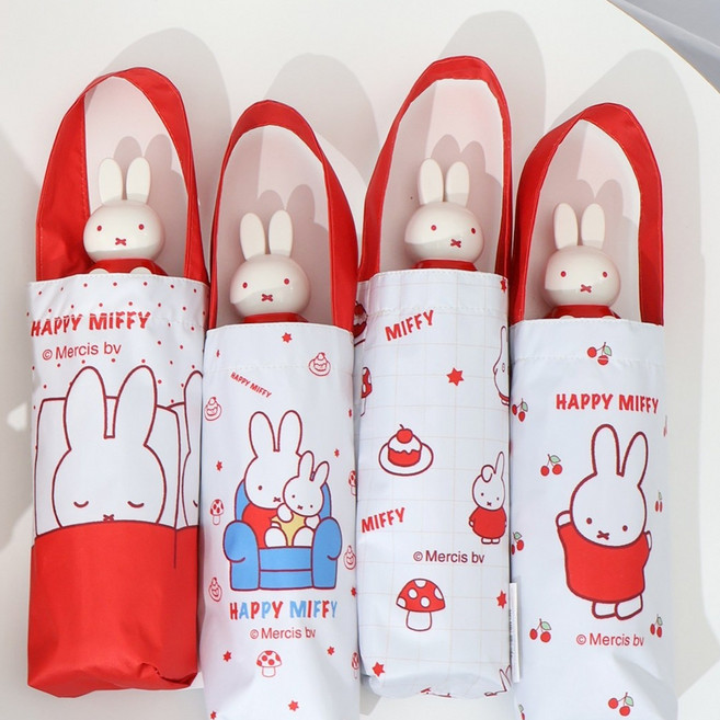 (원시인) 미피 정품 입체 핸들 5단 양우산 여성용 휴대용 자외선 차단 입체 인형 귀여운 캐릭터 토끼 우산 선물