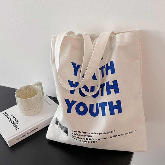 차차바이 유스 레터링 캔버스 에코백 데일리 토트백