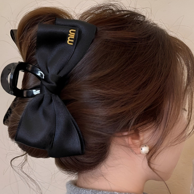 COCOMONSTER 프리미엄 대형 리본 골드 올림머리 헤어 집게핀 13cm