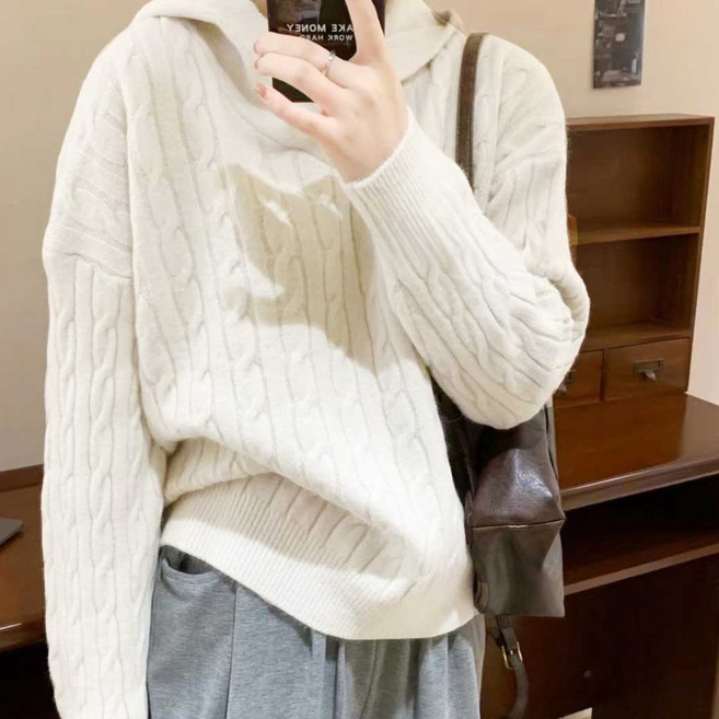 여성 여자 꽈배기 후드 니트 티셔츠 상의 가을 겨울 봄 데일리