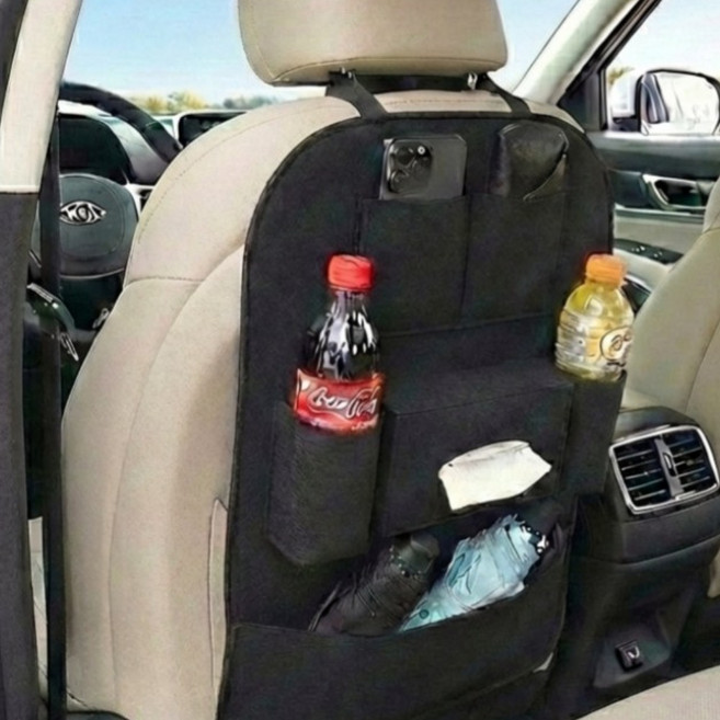 럽위어 올인원팩 차량용 백시트 수납 정리함 오염방지 킥매트 대용량 보관함, 블랙, 2개