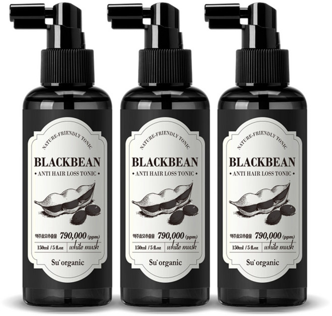 수오가닉 블랙빈 맥주효모 탈모완화 카페인 헤어토닉 150ml 3개