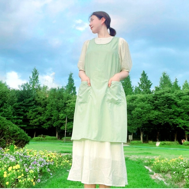 룩엣홈 어린이집 유치원 선생님 엉덩이 덮는 빅사이즈 가벼운 여름 앞치마, bright mint, 1개