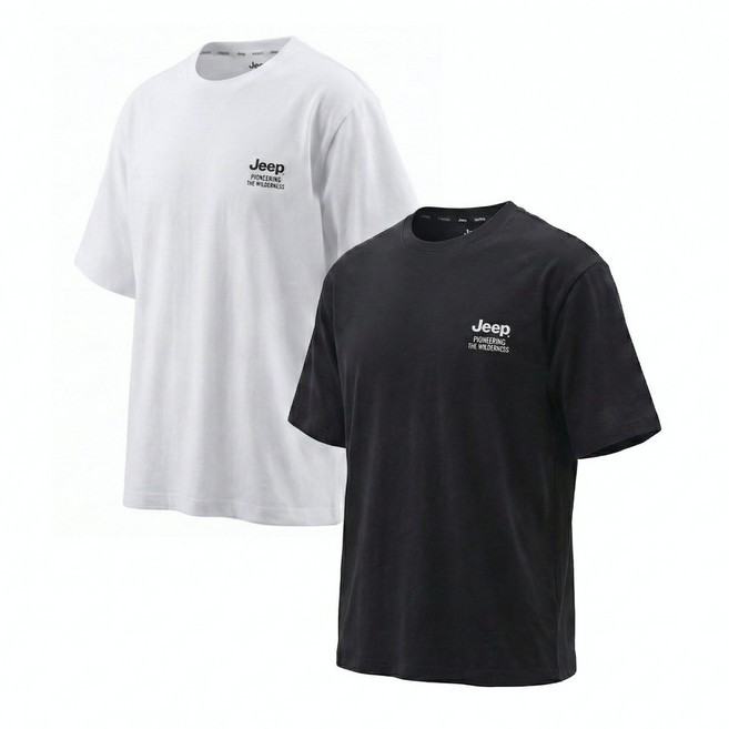 [국내매장판/오늘출발] 지프 JEEP 세미오버핏 반팔티 1+1 남녀공용 커플 스몰로고 화이트 블랙 반소매 티셔츠 2PACK 3BEAN