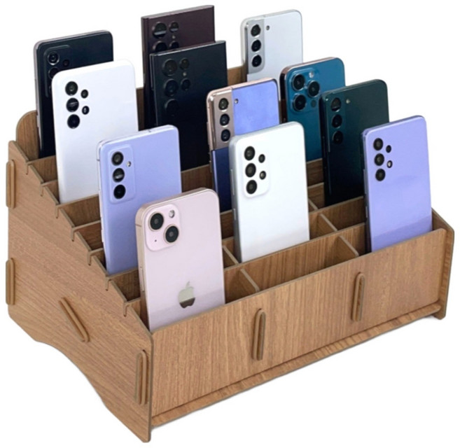 올지 우드 핸드폰보관함 휴대폰 보관함 수거함 정리 수납 학원 학교 회사, 24칸, 브라운, 1개