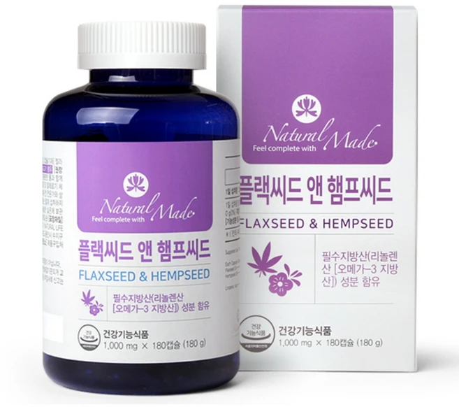 [네츄럴메이드] 플랙씨드 앤 햄프씨드 (1 000mgx180캡슐)x3병구성, 1개, 180정 - 쿠팡
