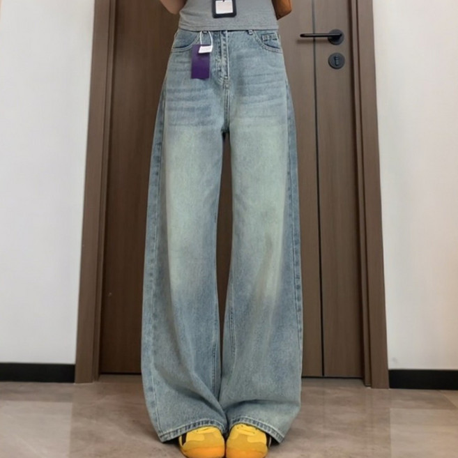 lofei 여성 하이웨스트 와이드 연청 데님 팬츠 KZ29
