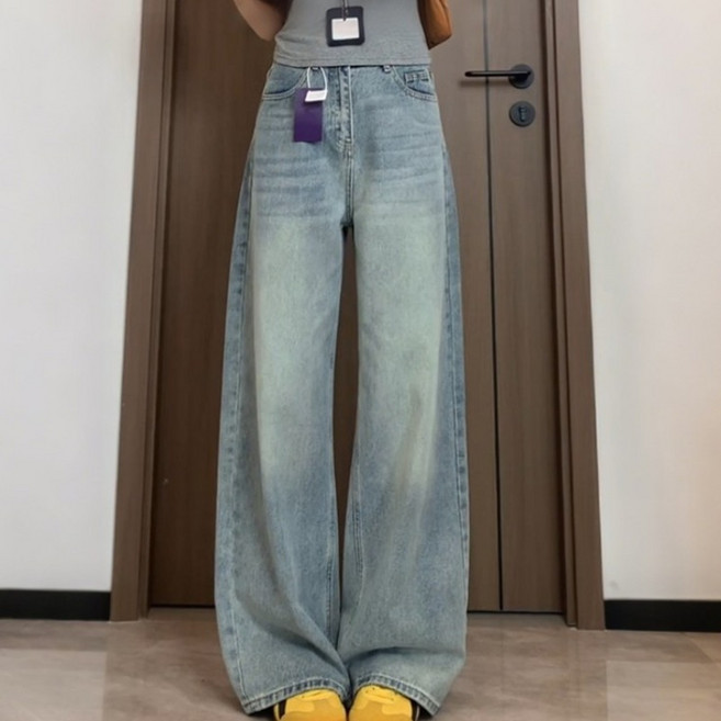lofei 여성 하이웨스트 와이드 연청 데님 팬츠 KZ29