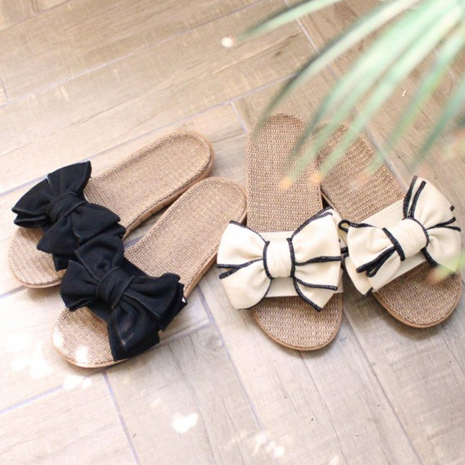 코코드림 여성용 EVA 소재 리본 고급 린넨 슬리퍼 #FT115