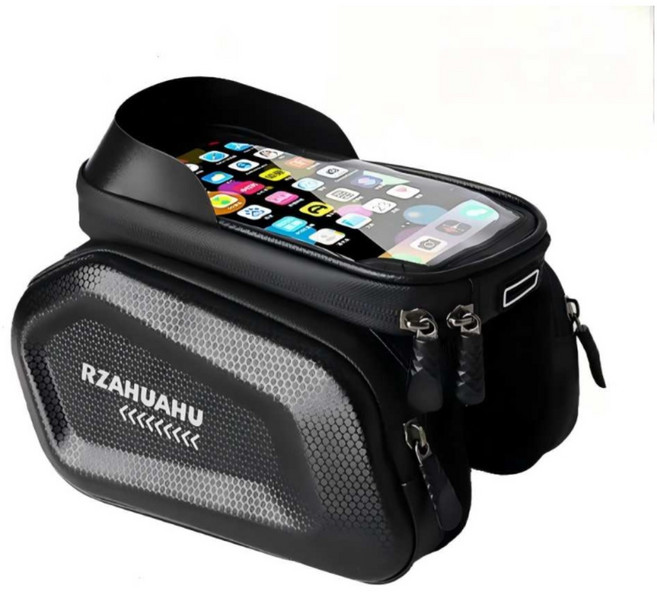 MTB 휴대폰 터치 파우치 자전거 탑튜브 프레임 방수 가방, 블랙, 1개